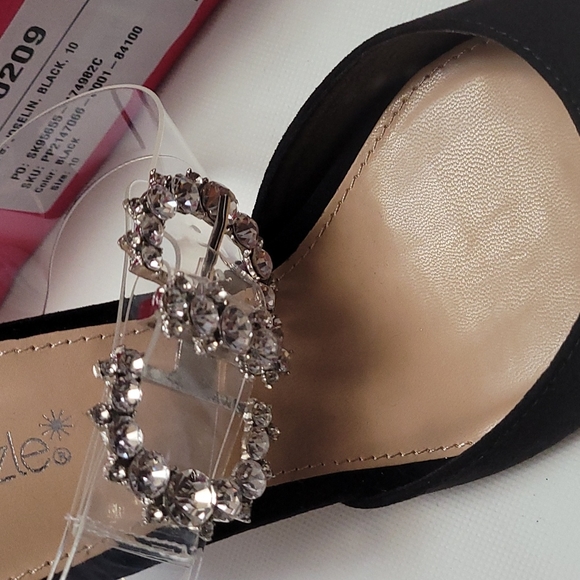 #NWT-SIZE 10 BLACK FAUX SUEDE POINTED TOE CLEAR STRAP STILETTO HEEL - Picture 5 of 8